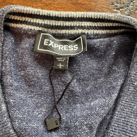 Men's Express Heathered Blue V-Neck Sweater- Size L - Picture 3 of 10